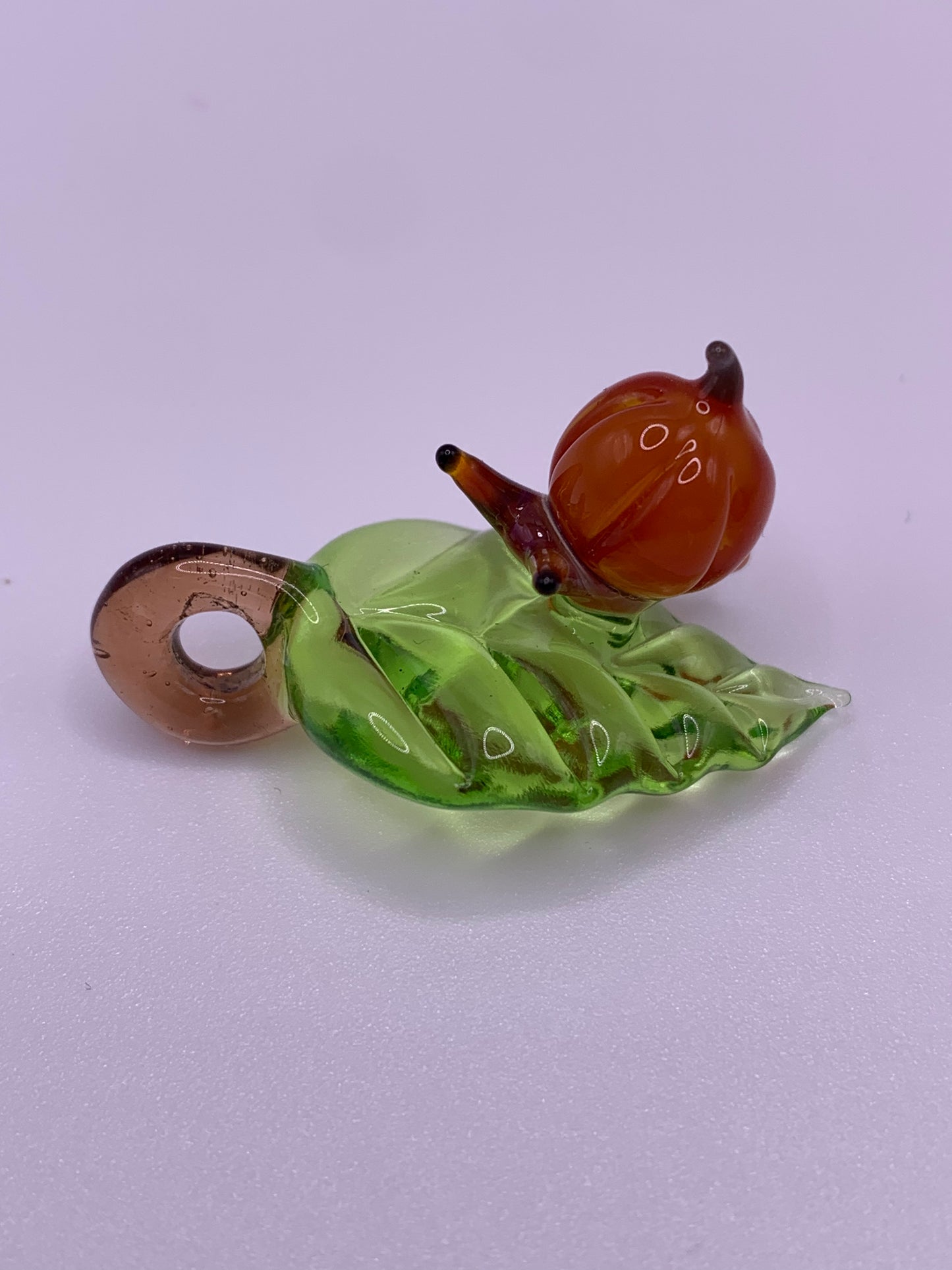 ArielleGlassArt - Autumn leaf Pendant with Pumpkin Snail #1