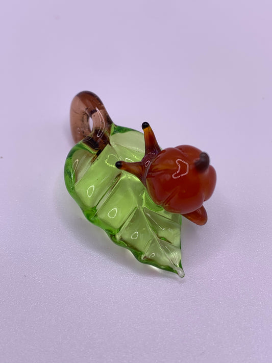 ArielleGlassArt - Autumn leaf Pendant with Pumpkin Snail #1