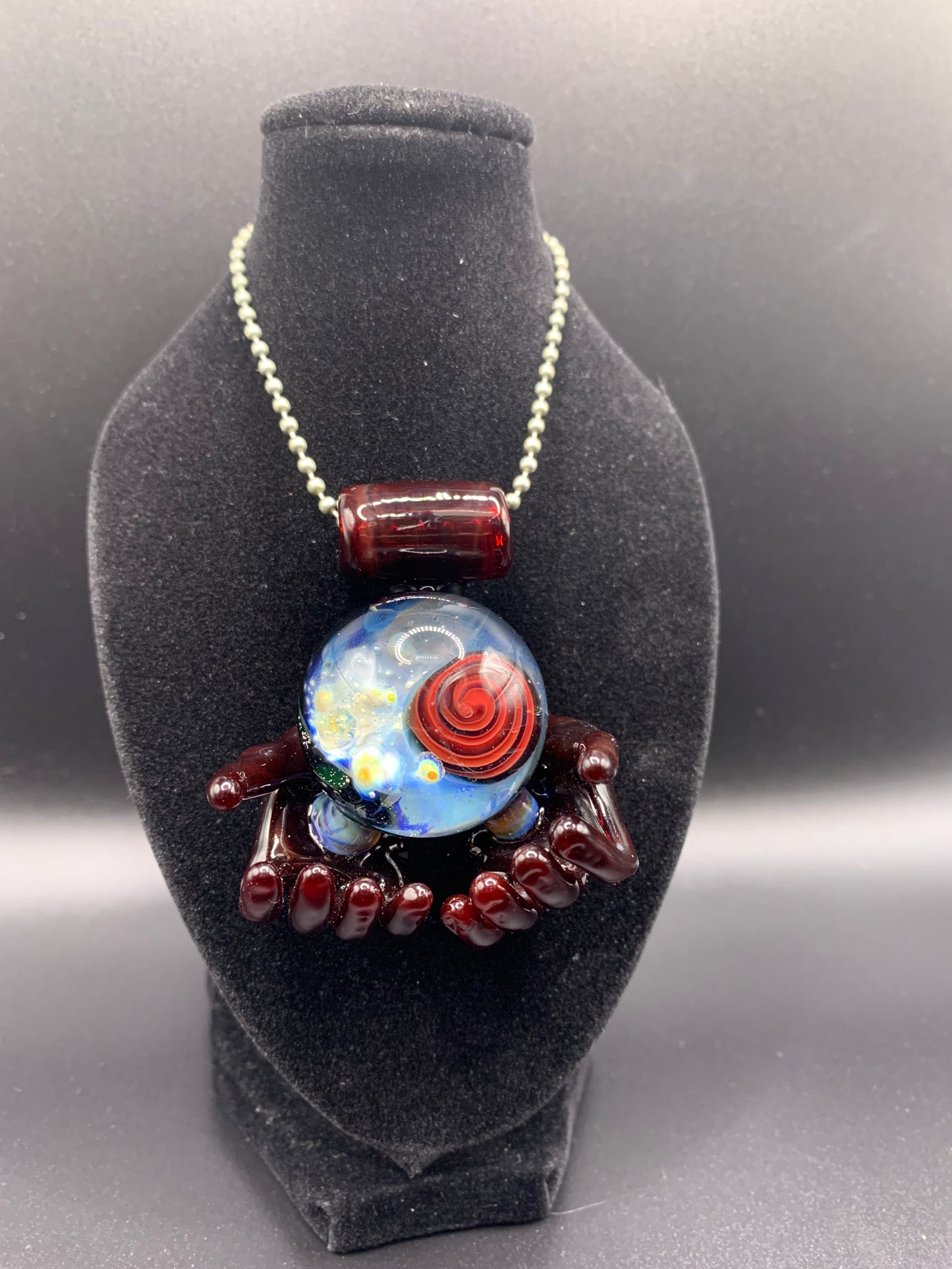 GreymarketGlass - Lil Gremlins Glass Shack Collaboration UV Space in hands pendant