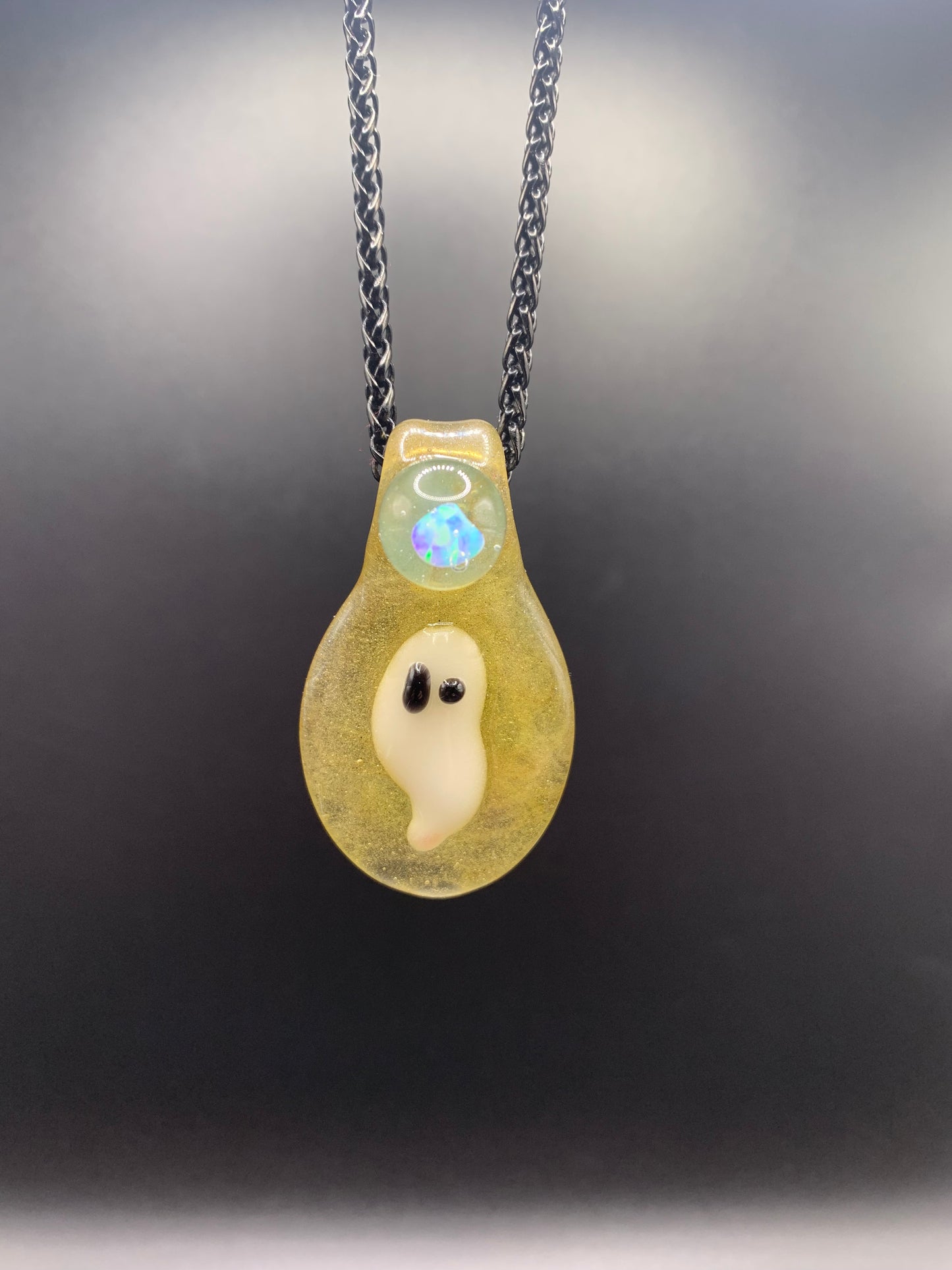 DrewskiGlass - Ghost Pendant With Opal (UV and Glow in the dark)