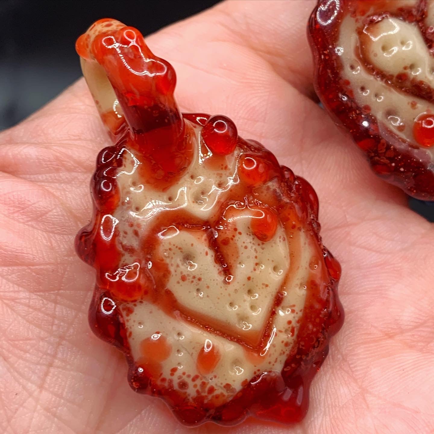 BloodfleshGlass - Carved Flesh Pendant Heart #1