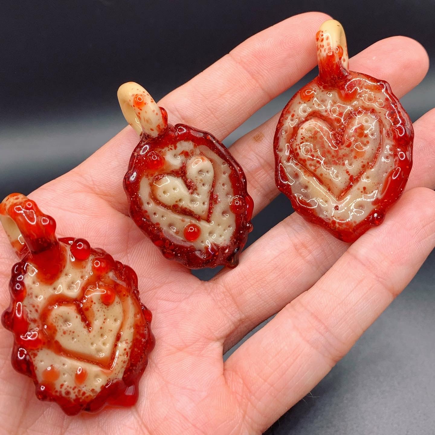BloodfleshGlass - Carved Flesh Pendant Heart #1