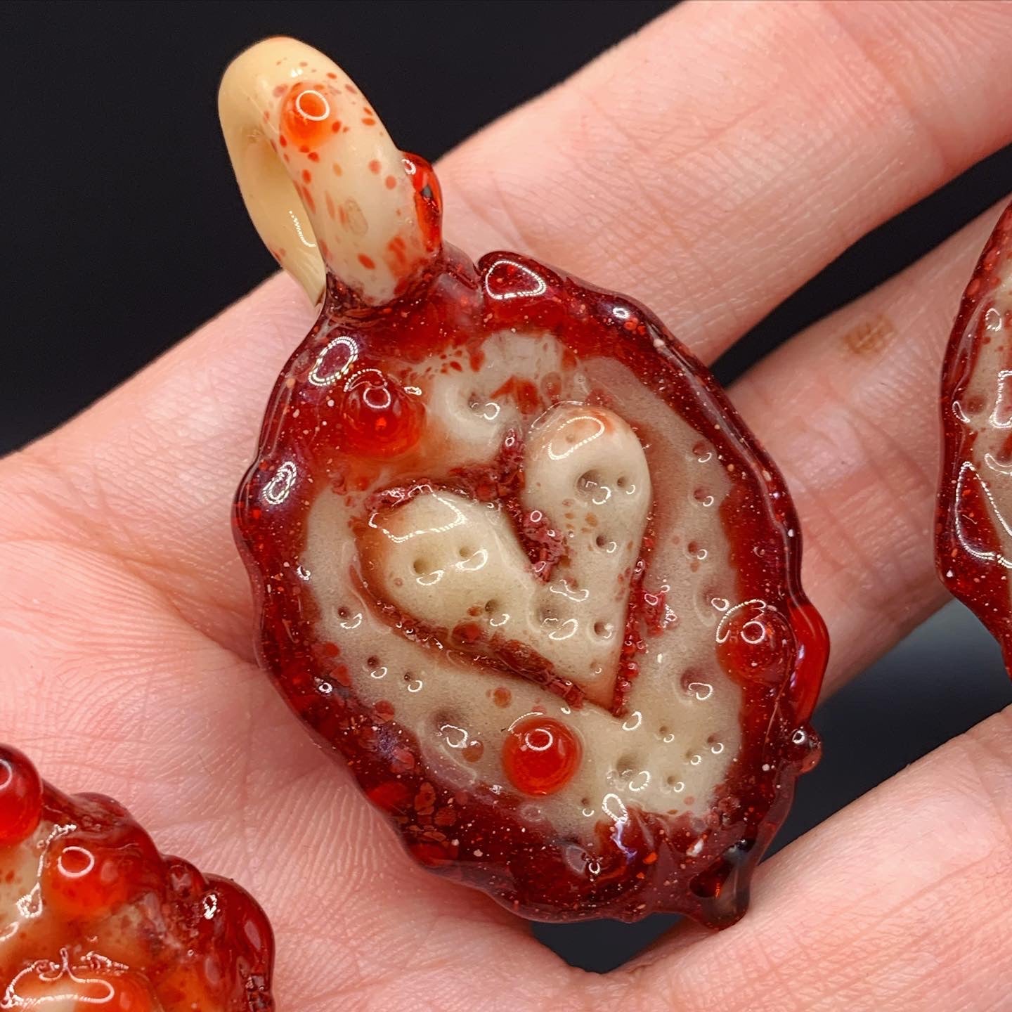 BloodfleshGlass - Carved Flesh Pendant Heart #2