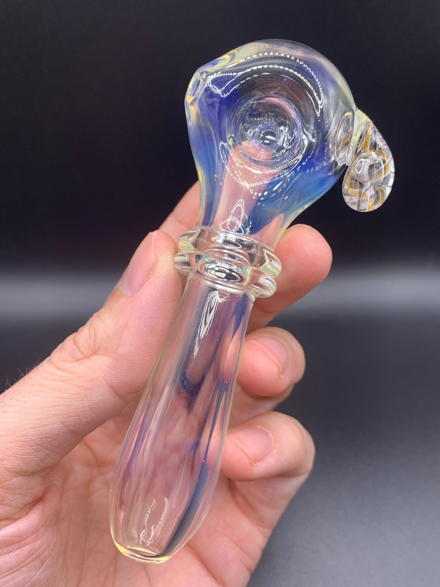 GreymarketGlass - Fumed Spoon Pipe with short twist horn