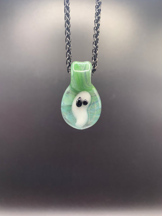 DrewskiGlass - Ghost Pendant #2 (UV and Glow in the dark)
