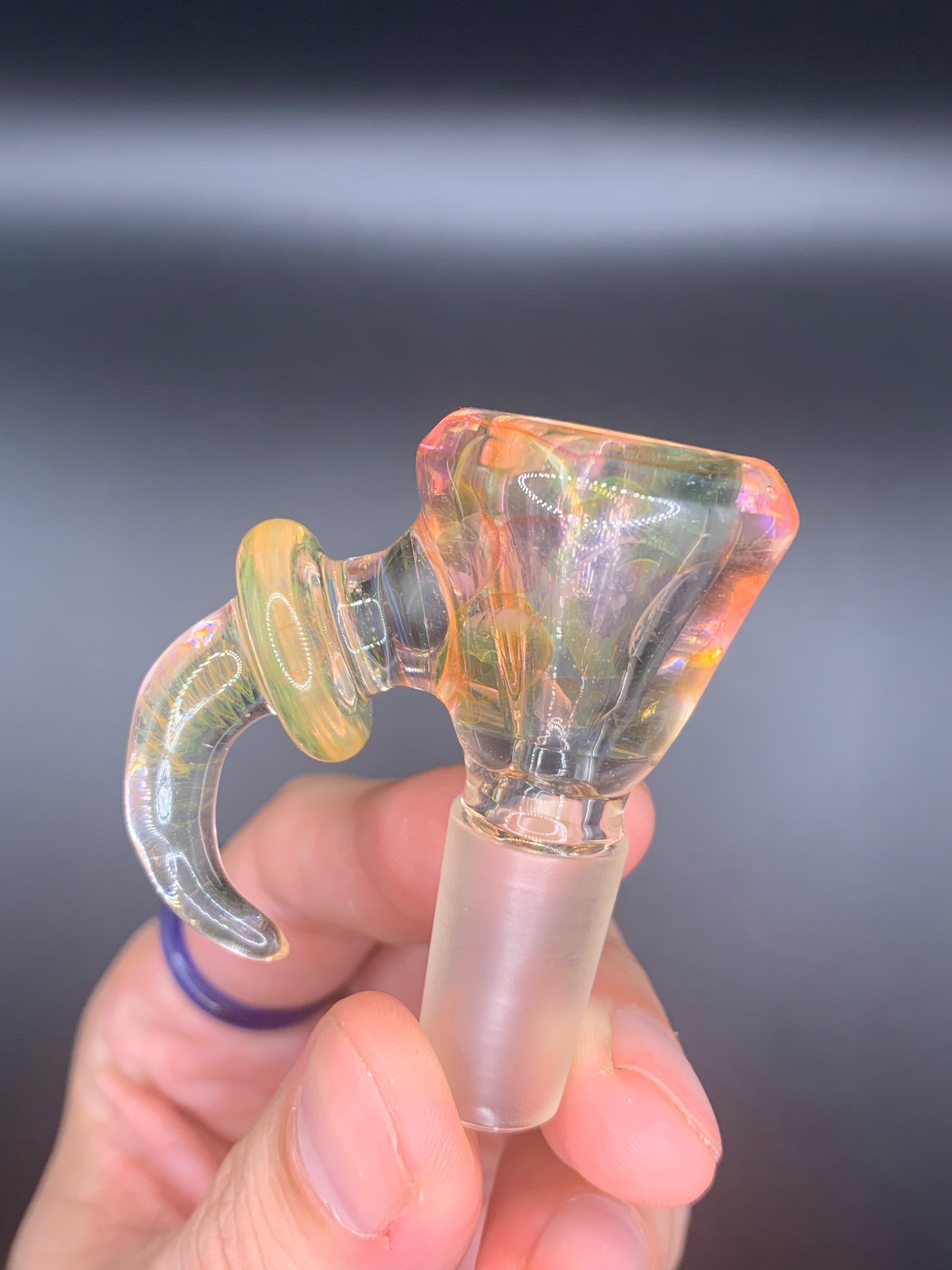 GreymarketGlass - silver and gold fume horn bowl 14mm