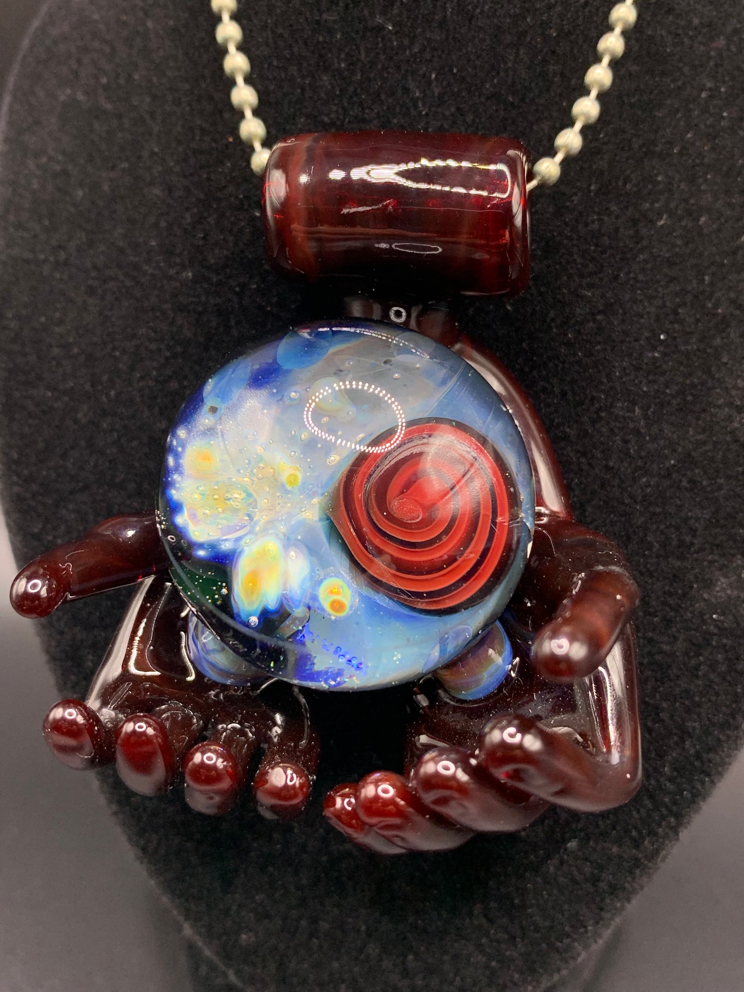 GreymarketGlass - Lil Gremlins Glass Shack Collaboration UV Space in hands pendant