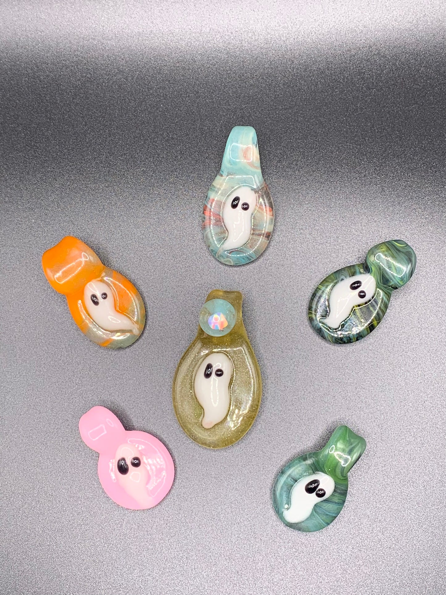 DrewskiGlass - Ghost Pendant With Opal (UV and Glow in the dark)